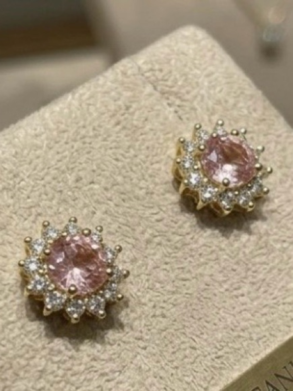 Adina Eden Gold 7MM Stud Earrings with Pink CZ Center and Clear CZ Halo